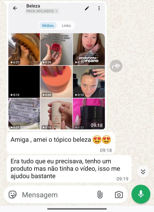 Conversa no WhatsApp elogiando o tópico de beleza do canal